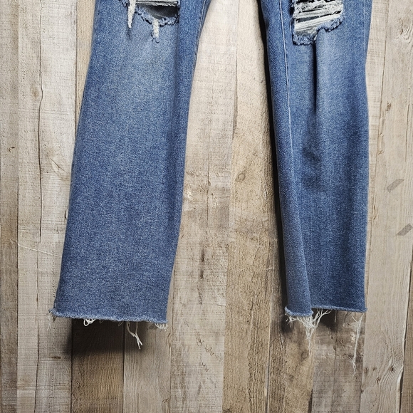 RSQ High-rise Straight Leg Raw Hem Denim Blue Jeans Sze 30x30 Fringed Distressed - Picture 3 of 10